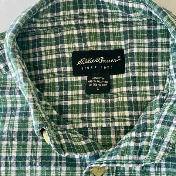 Eddie Bauer Men’s Green Plaid Long‑Sleeve Button‑Down Shirt - L - Picture 2 of 6
